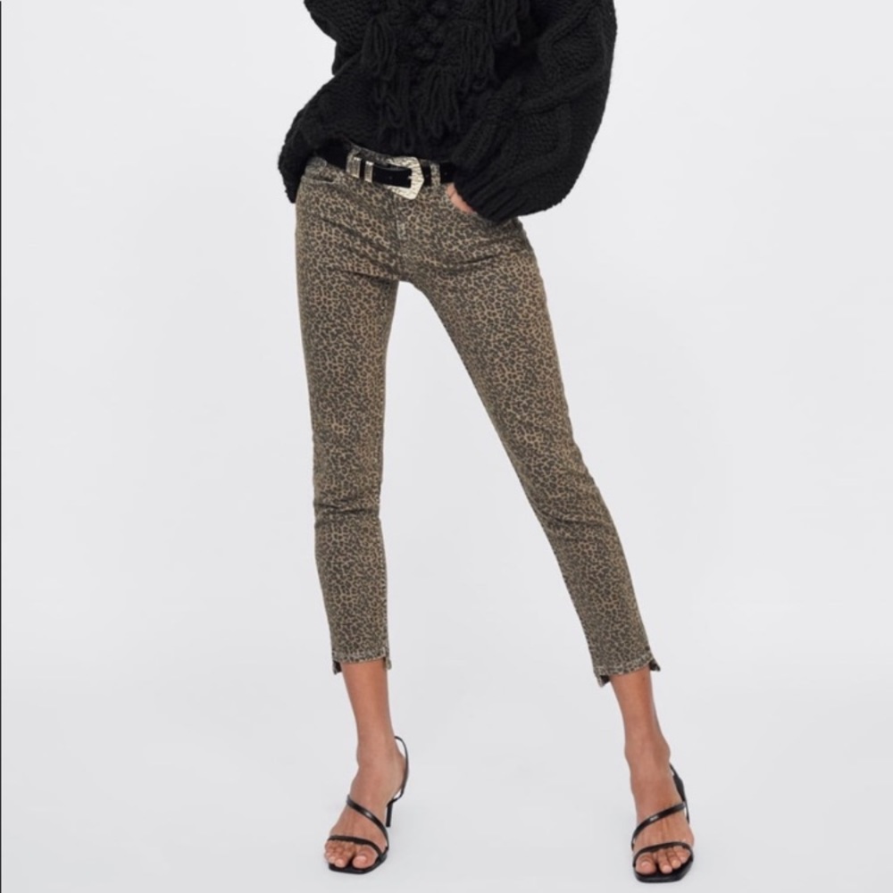 ZARA SKINNY CROPPED LEOPARD JEANS SIZE 2